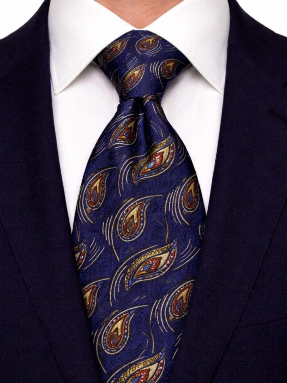 Chaps Ralph Lauren Imported Silk Tie Navy Gold Rust USA Paisley Swirl Classic